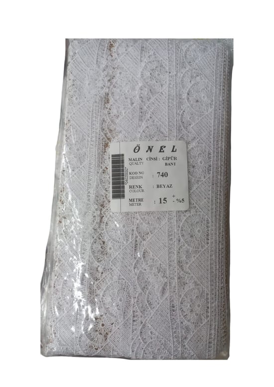 Dantel Polyester Güpür Bant Beyaz 15 Metre En 5 Cm On-740-b