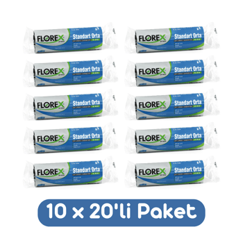 Florex Standart Orta Boy Çöp Torbası 55x60 Cm 20'li Rulo Siyah 10 Rulo (200 Adet)