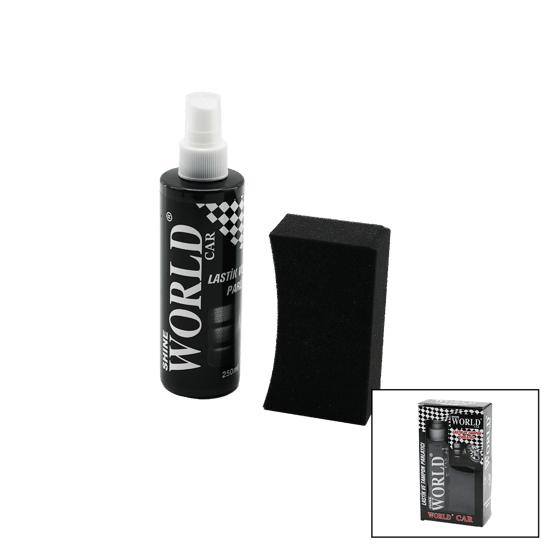 Shine World Car ( Lastik & Tampon ) Parlatıcı Sprey Seti ( Plastik Şişe ) ( 250ml ± %10 ) ( Parlatma Süngeri )