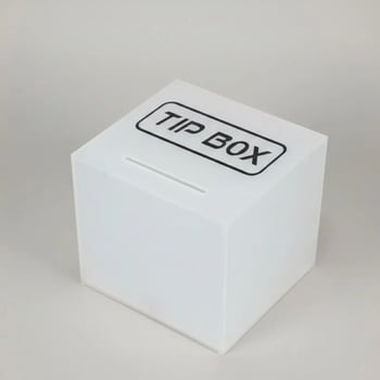 Kare Tipbox - Bahşiş Kutusu Buz Beyaz - 14x14xh13cm