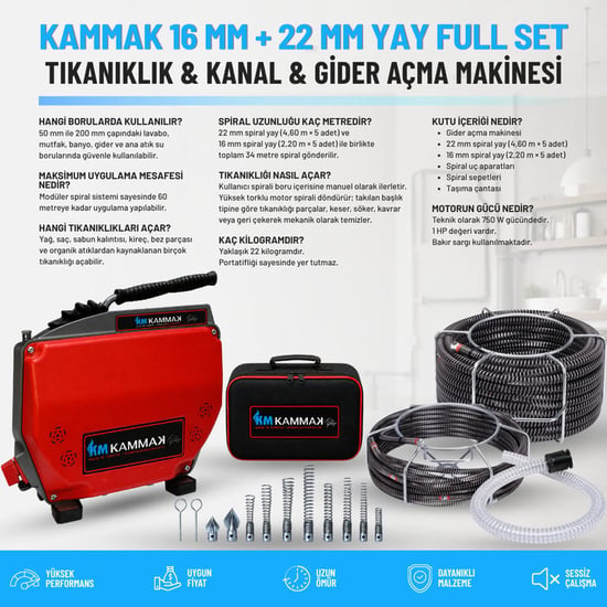 Kammak Gider Açma Makinesi + 16 Mm ve 22 Mm Yay Full Set