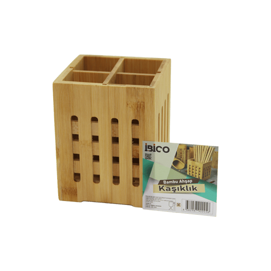 İ22-245 ( 4 Bölmeli ) ( Büyük & Pencereli ) ( Kare=11x11cm ) ( Ahşap Bambu ) Kaşıklık Organizer