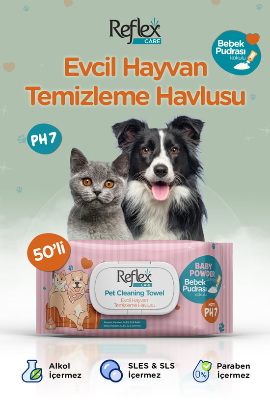 Care Evcil Hayvanlar için Çok Amaçlı Temizleme Havlusu 50'li - Bebek Pudrası Kokulu