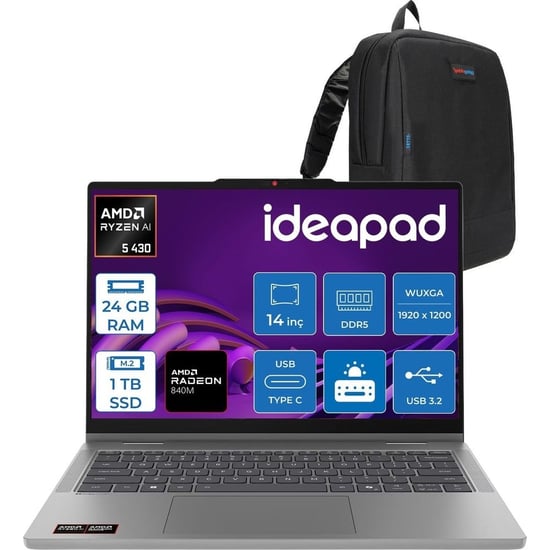 Lenovo Ideapad 5 2ın1 Amd Ryzen Aı 5 430 24GB Ddr5 1tb SSD Freedos Amd Radeon 840M 14" Wuxga (1920X1