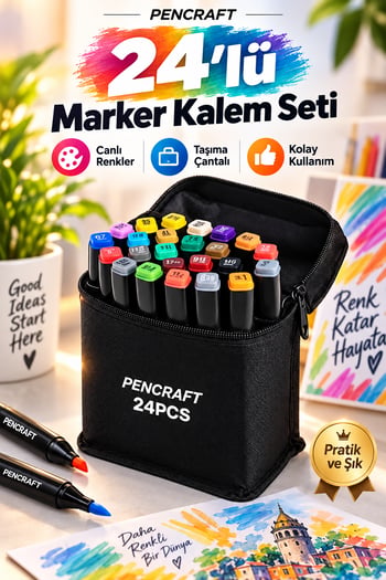 Fabess Pencraft Marker Boyama Kalemi 24 Lü Set – Çift Uçlu Profesyonel Çizim Kalemleri