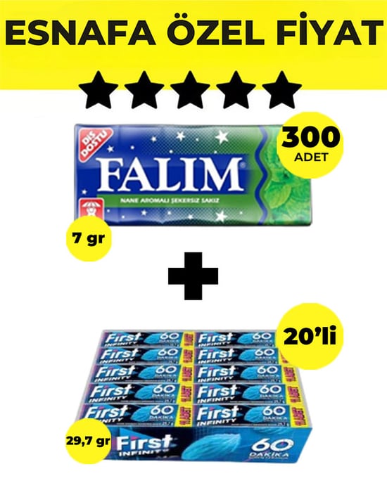 Falım Nane Aromalı Sakız (5'li 7gr X 300 Adet) + First İnfinity 11s Stick Nane Aromalı Sakız (29,7 G X 20 Adet) Bedelsiz - Avantajlı Falım First Paketi