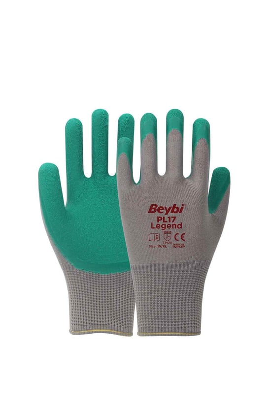 Beybi Pl17 Legend Yeşil-gri Polyester Örme Lateks İş Eldiveni 10 Beden