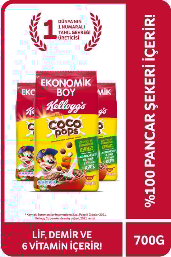 Kellogg's Coco Pops Çikolatalı Buğday ve Mısır Gevreği 700 Gr X 3 Adet