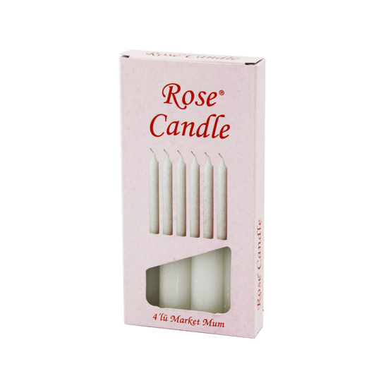 Rose Candle-201 ( 4pcs & Kalın ) ( Çap=2cm & Uzunluk=15cm ) ( Beyaz Klasik ) Market Mum