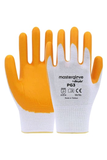 Master Glove Pg3 Sarı Polyester Örme Nitril İş Eldiveni 10 Beden