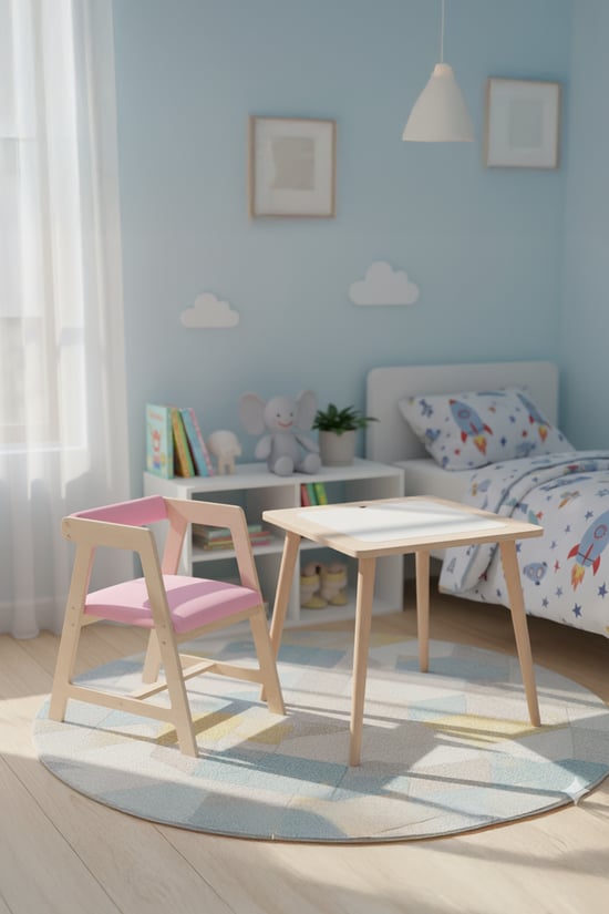 Montessori Çocuk Ahşap Oyun Etkinlik Çalışma Masası,saklama Alanlı, Pembe Sandalye