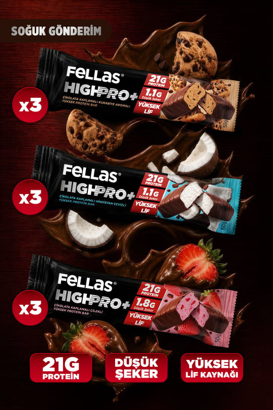 Fellas Çikolata Kaplı Highpro Protein Bar 50gr Karma Kutu ( 3 X 3)