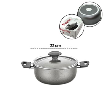 Papilla Fred ( Casserole ) ( 22 Cm ) ( Derin ) ( Granit Tencere ) ( Cam Kapak ) ( Gri Kırçıllı ) ( Brkt-712241 )