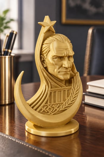 Ay Yıldızlı Atatürk Figürlü Dekoratif Mini Biblo Altın
