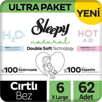 Sleepy Natural Double Soft 6 Numara X Large 62'li Bebek Bezi