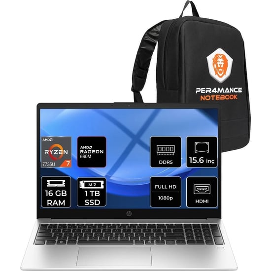 Hp 255r G10 Ryzen 7 7735u 16gb Ram 1tb Ssd 15.6" Fhd Freedos D30m1etpn308 Notebook + Per4 Çanta