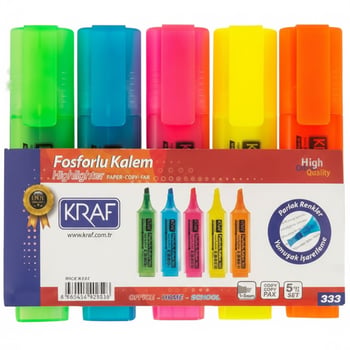 Kraf 330 Fosforlu Kalem 5renk