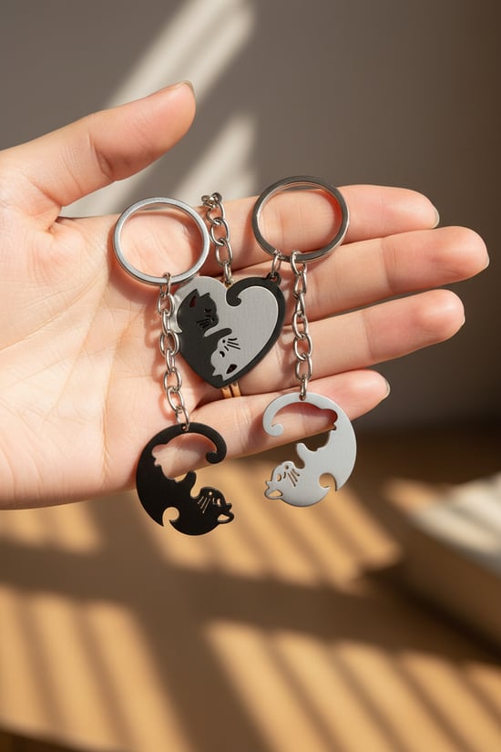 Sevimli Kedi Figürlü Çift Anahtarlık