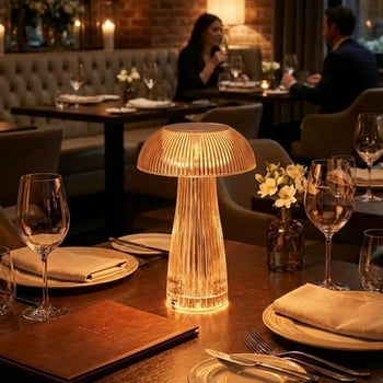 Buffer® Şeffaf Mantar Model Led Masa Lambası –kumandalı Şarjlı, Dokunmatik, Rengarek İşık Modlu Deko