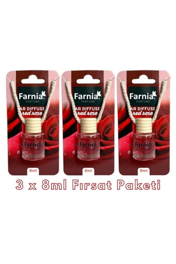Farnia Yüksek Esanslı Askılı Araç Kokusu Edp Parfüm Kırmızı Gül 8 Ml 3 Adet Avantaj Paketi