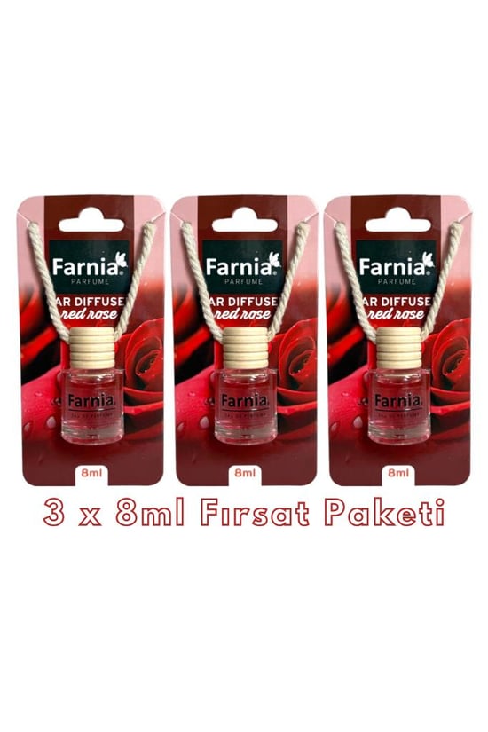 Farnia Yüksek Esanslı Askılı Araç Kokusu Edp Parfüm Kırmızı Gül 8 Ml 3 Adet Avantaj Paketi