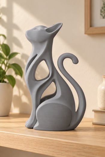 Modern Kedi Figürlü Dekoratif Biblo Gri