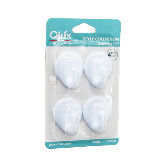 Qlux L-00734 Style Collection ( 4pcs ) Yapışkanlı Beyaz Plastik Askı (brkt-017344)
