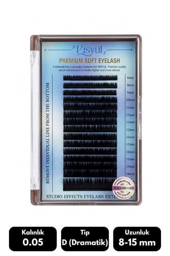 Misyul 0.05d Dramatik Kıvrım Mix Soft Eyelash Doğal İpek Kirpik 8-15 Mm 16'lı