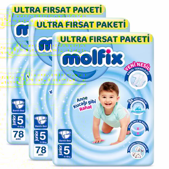 Molfix Bebek Bezi 5 Beden Junior Ultra Fırsat Paketi 11- 18 Kg 78 (3 Lü Paket)