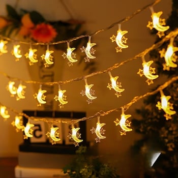 BUFFER® Hilal ve 3 Mini Yıldız Şekilli USB LED Işık – 20 LED’li Dekoratif Ramazan Dekorasyonu ve Ort