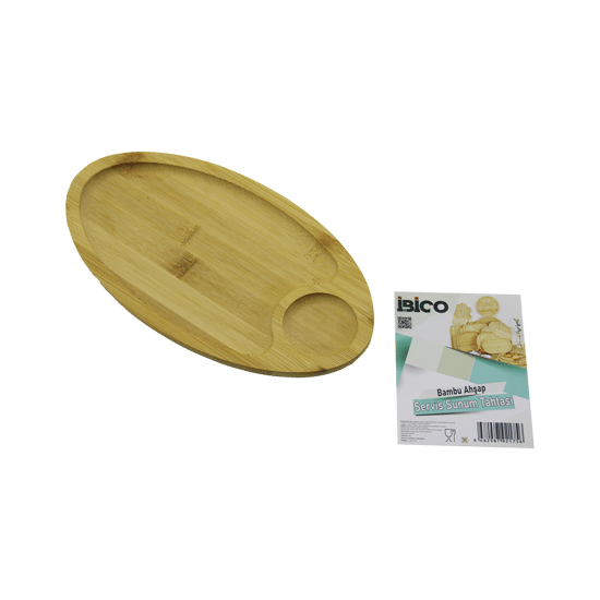 İ22-175 ( Oval ) ( 2 Bölmeli=1+1 ) Ahşap Bambu Servis Sunum Tepsi & Tahtası ( Mini Tepsi ) ( 25 X 14 X 1.4cm )