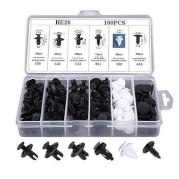 BUFFER® Plastik Bağlantı Elemanları Seti 100 Parça – Oto Kaplama Klipsi, Tampon ve Trim Sabitleme Pe