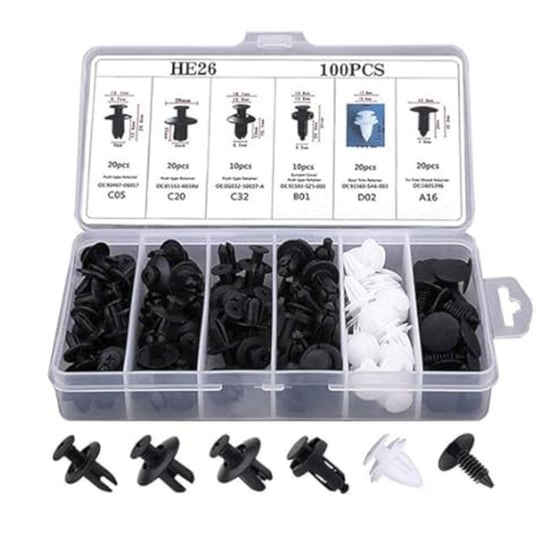 BUFFER® Plastik Bağlantı Elemanları Seti 100 Parça – Oto Kaplama Klipsi, Tampon ve Trim Sabitleme Pe