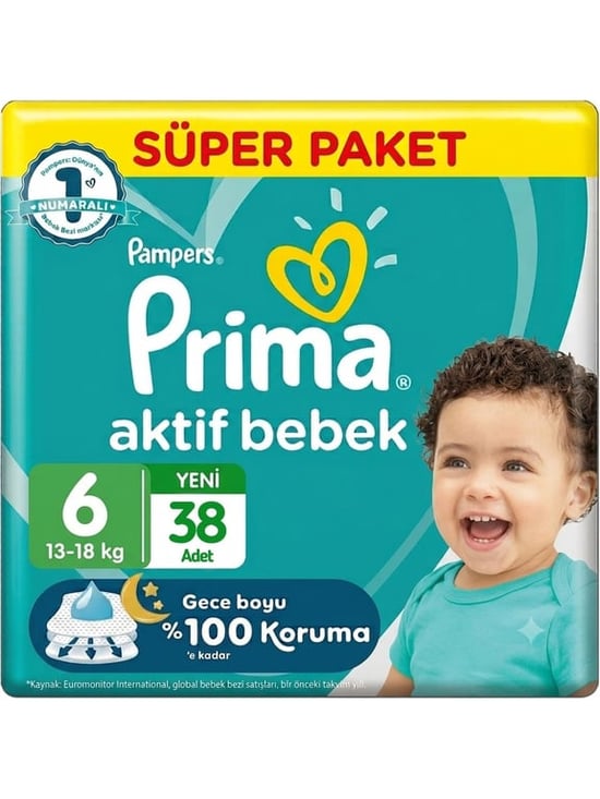 Prima Aktif 6 Numara Extra Large 38'li Bebek Bezi