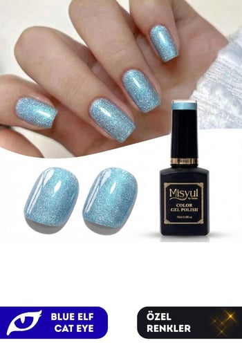 Misyul Uv Led Kalıcı Oje Nail Art 15 Ml Blue Elf Cat Eye Ec10
