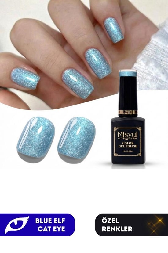 Misyul Uv Led Kalıcı Oje Nail Art 15 Ml Blue Elf Cat Eye Ec10