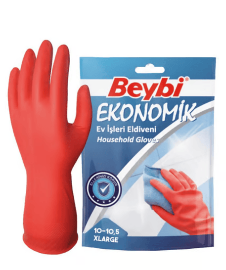 Beybi Ekonomik Ev İşleri ve Bulaşık Eldiveni 10-10,5 Beden Kırmızı