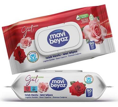 Mavi Beyaz Islak Havlu 90'lı Gül