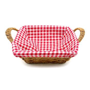 İ22-385 ( Kare ) ( Renkli Bezli ) ( Ahşap Hasır ) Ekmek & Çok Amaçlı Sepet 23cm