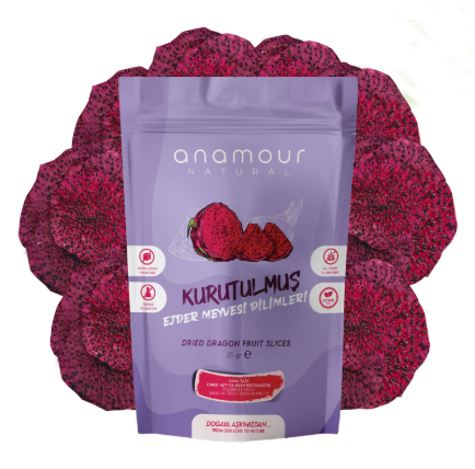 Anamour Natural Ejder Meyvesi Kurusu - Cips Ejder Meyvesi (Şekersiz) - Kuru Meyve Kıtırı 25 Gram