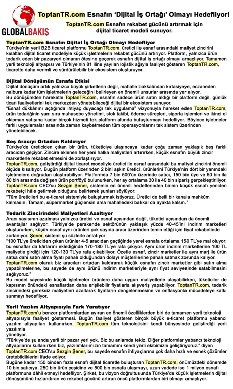 Global Bakış: ToptanTR.com Esnafın Dijital İş Ortağı Olmayı Hedefliyor