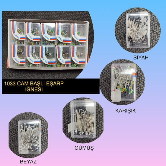 Cam Başlı 50li Top Eşarp İğnesi