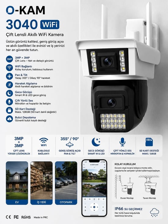 3040 3 Mp Dual Lens Wi-fi Ptz Kamera