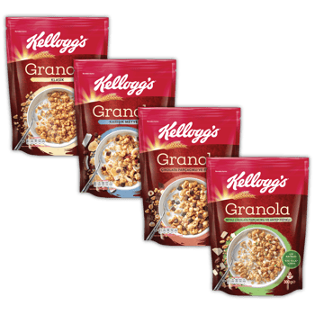 Kellogg's 4lü Granola Paketi,Çikolata Parçacıklı&Fındık,Klasik,Meyveli,Antep Fıstıklı&Beyaz Çikolata