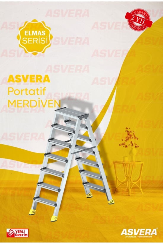 Safir Serisi – 7+7 Alüminyum Çift Çıkışlı Merdiven | Ev, Bahçe ve Atölye için Dayanıklı Tasarım