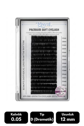 Misyul 0.05d Dramatik Kıvrım 12 Mm Soft Eyelash Doğal İpek Kirpik 16'lı