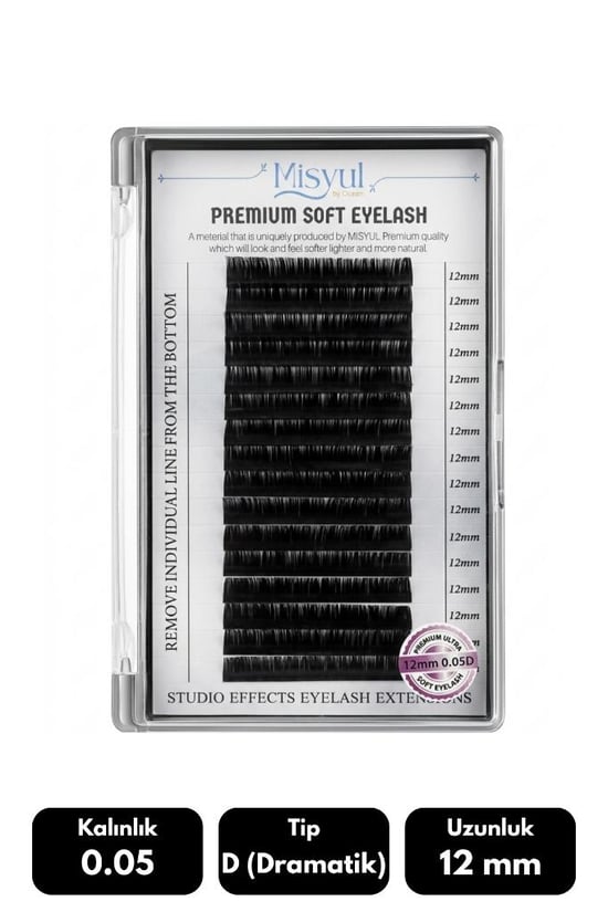 Misyul 0.05d Dramatik Kıvrım 12 Mm Soft Eyelash Doğal İpek Kirpik 16'lı