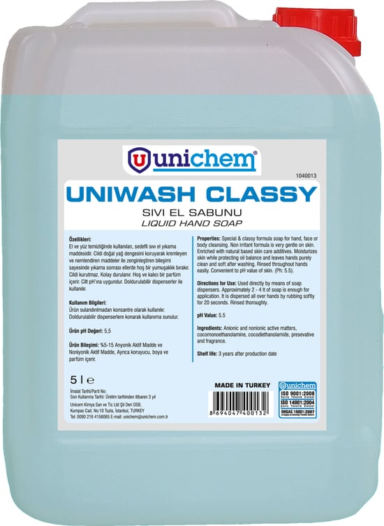 Unichem Uniwash Classy Sıvı El Sabunu 5 L