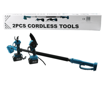 Bn-5 Cordless Tools Ltj-6a Zz-01 (2 Pcs Set) (6") (budama Dal Kesme Testere=şarjlı--yağsız & Zincirli + Şarjlı Bağ Makası ) Teleskopik Uzayan Metal Sap=120--195cm