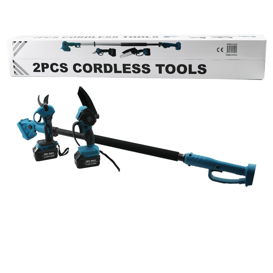 Bn-5 Cordless Tools Ltj-6a Zz-01 (2 Pcs Set) (6") (budama Dal Kesme Testere=şarjlı--yağsız & Zincirli + Şarjlı Bağ Makası ) Teleskopik Uzayan Metal Sap=120--195cm